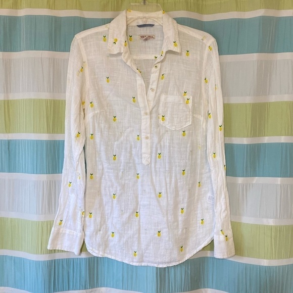 Merona Lemon Blouse Gauzy Slightly Sheer Cotton Sz Small - Picture 9 of 9